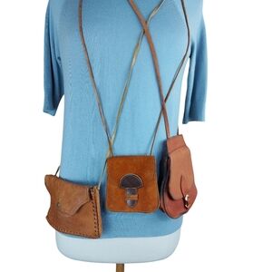 Lot of 3 vintage mini genuine leather crossbody purse boho